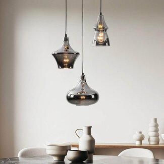 3-light modern pendant lamp Calypso black with smoked glass