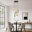 Designer pendant light Téo gold with three amber glass globes and two GU10 spotlights