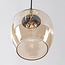 Designer pendant light Téo gold with three amber glass globes and two GU10 spotlights