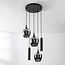 Industrial pendant lamp Téo with two GU10 spotlights and three smoked glass shades