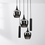 Industrial pendant light Téo with two GU10 spotlights and three smoked glass globes