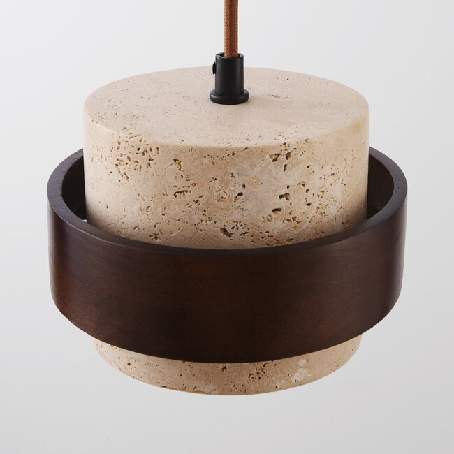 Natural Travé pendant lamp made of travertine (natural stone) and wood