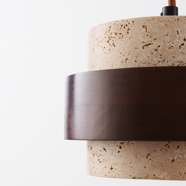 Natural Travé pendant lamp made of travertine (natural stone) and wood