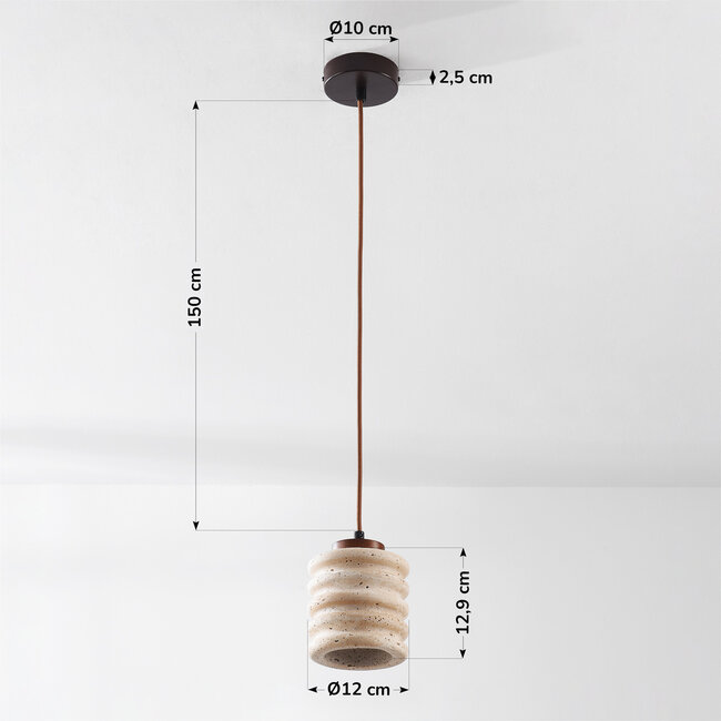 Luxury cylinder pendant lamp Alva made of travertine (natural stone)