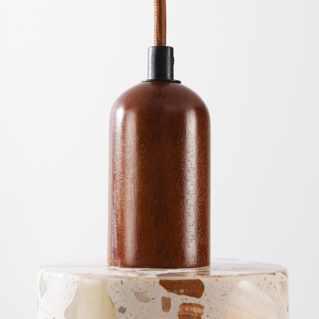 3-light pendant lamp Lito with terrazzo effect and wood