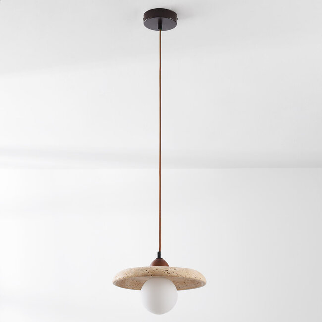 Japandi Sasso pendant lamp made of travertine (natural stone) and wood