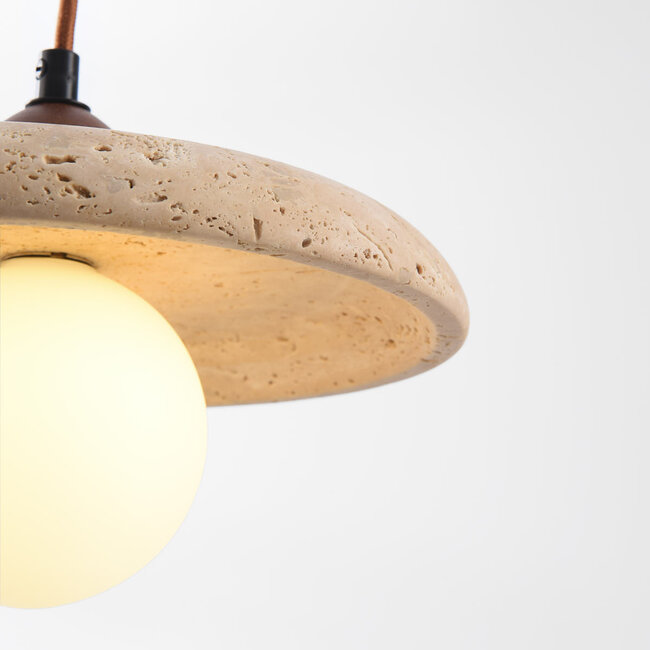 Japandi Sasso pendant lamp made of travertine (natural stone) and wood