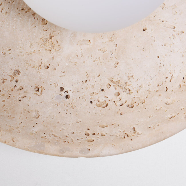 Elegant Arto wall lamp made of travertine (natural stone) and opal white glass