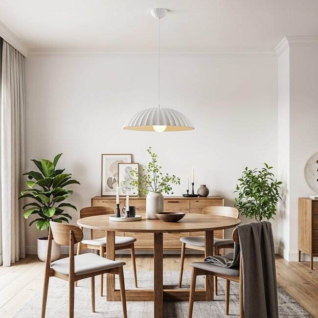 Ribbed pendant light Olea with matt chalk look (Gesso finish)