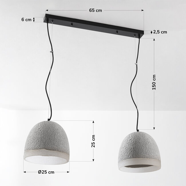 2-light Wabi-Sabi pendant lamp Tura in cement look
