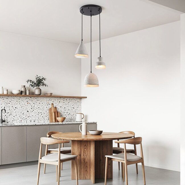 3-light Wabi-Sabi pendant lamp Riva in cement look