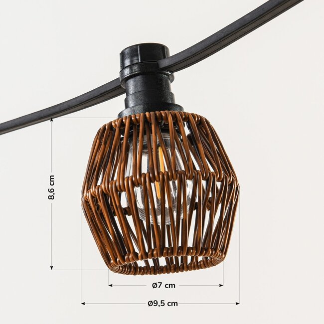 Festoon lighting cable shade in dark rattan look