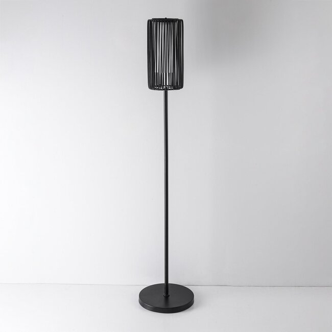 Solar outdoor floor lamp Chara with woven design - black with integrated LED