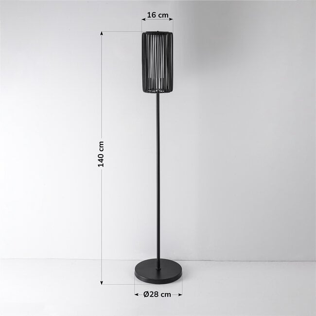 Solar outdoor floor lamp Chara with woven design - black with integrated LED