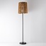 Solar floor lamp Elyra with rattan-look shade - black with natural brown