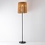 Solar floor lamp Elyra with rattan-look shade - black with natural brown