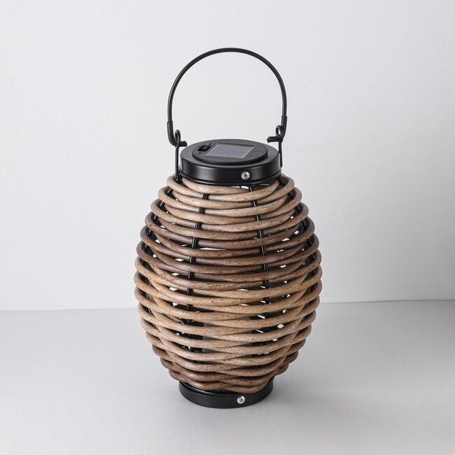 Solar lantern Photis – wireless outdoor lamp with warm wood colour