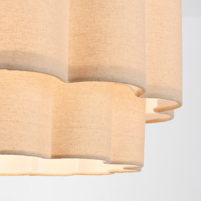 Japandi pendant light Hona with 2-layer wavy linen shade - Beige