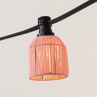 Pink Festoon lighting cable shade cover with rattan look