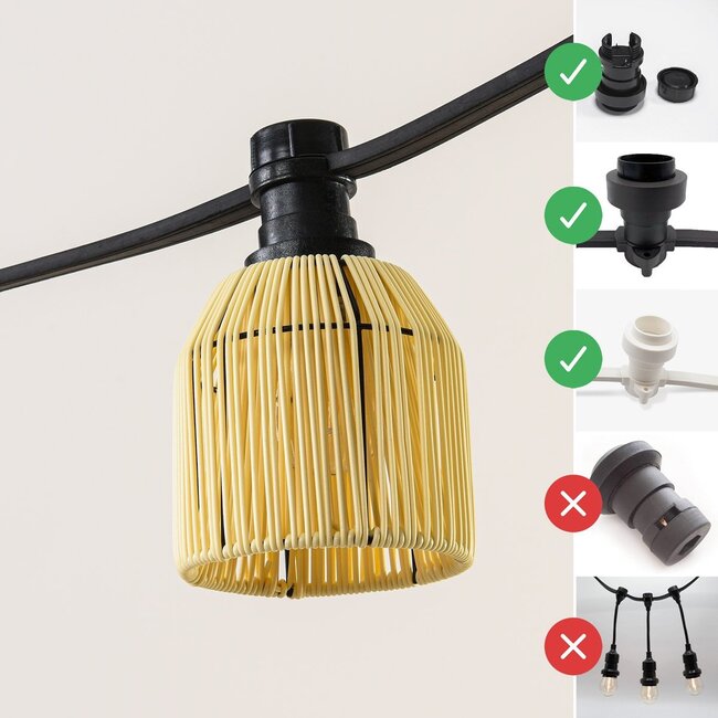 Festoon lighting cables shade in rattan look - sand beige