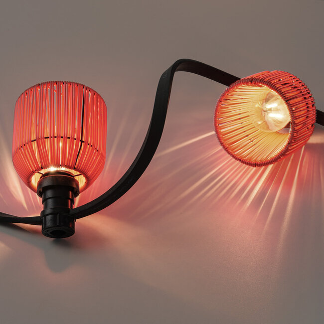 Red Festoon lighting cable shade in rattan look