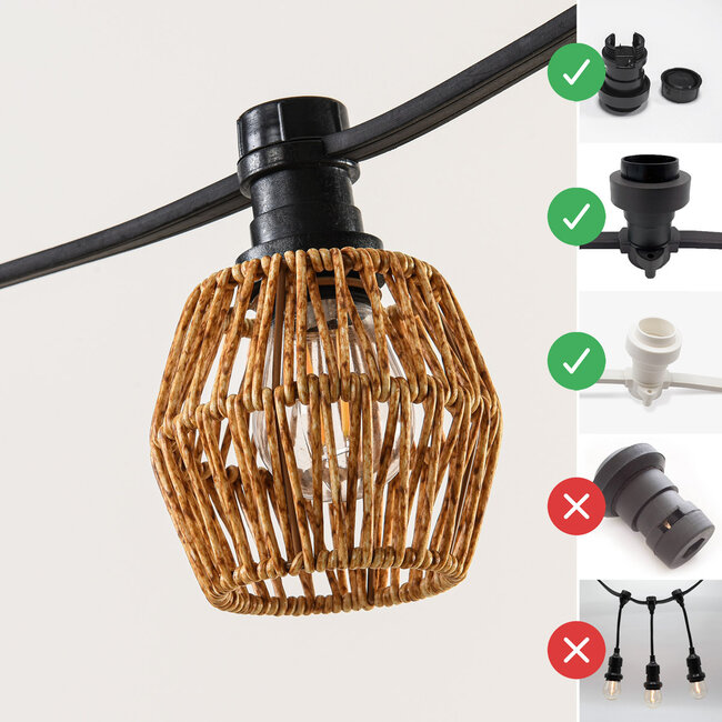 Festoon lighting cables in rattan look - mixed yellow-brown