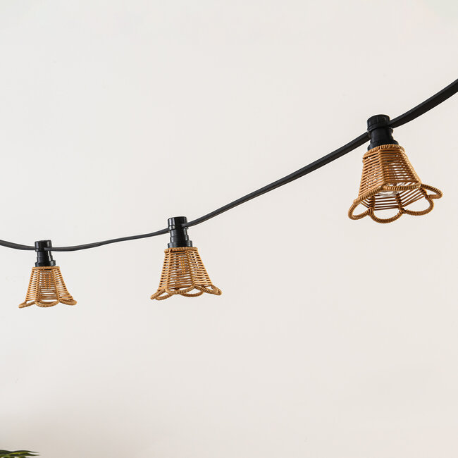 Festoon lighting cable shade in rattan look - wood colour