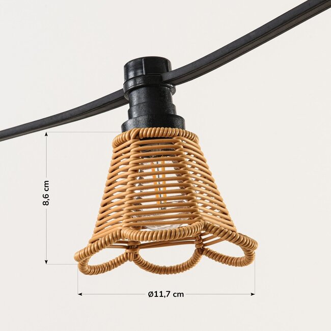 Festoon lighting cable shade in rattan look - wood colour