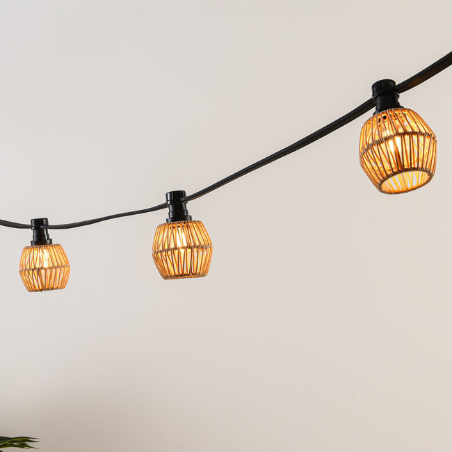 Festoon lighting cable shade in light rattan look