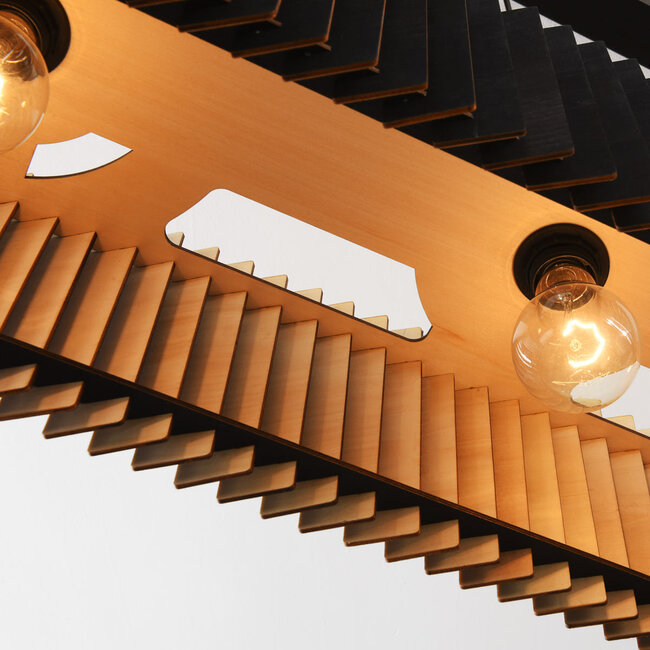 Black wooden pendant light Hema with natural interior – 3-light