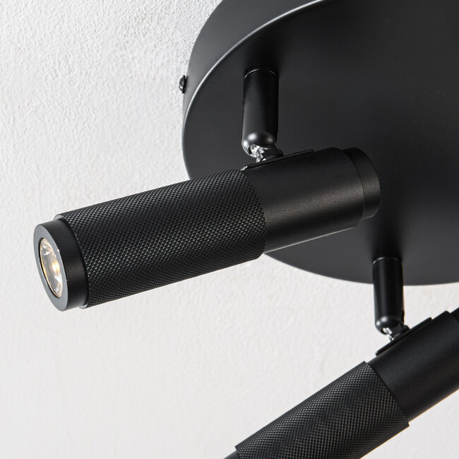 Industrial ceiling lamp Axis with 3 swivelling spotlights in black