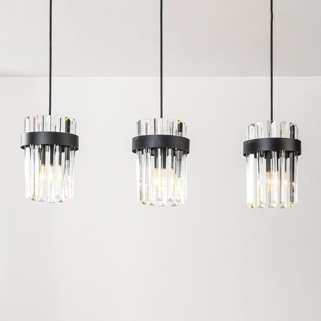 Modern 3-light pendant light Elvira with luxurious clear glass prisms