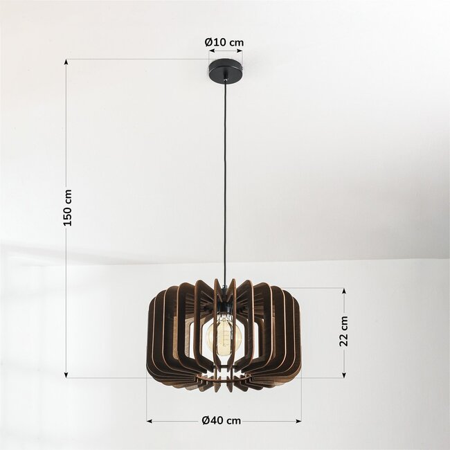 Inzai pendant lamp in dark wood – round