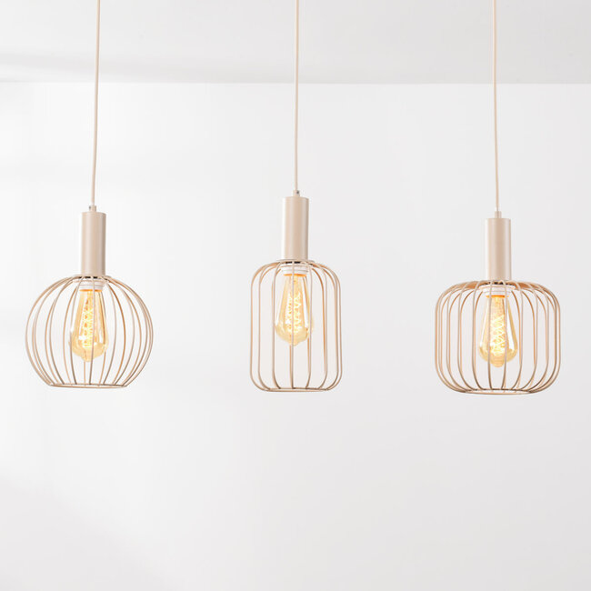 3-light pendant lamp Nudee with beige metal shades