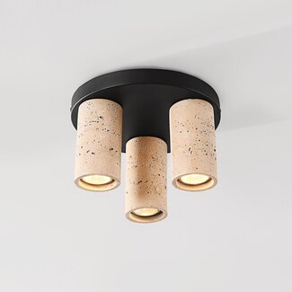 Ceiling light Cova with three spotlights in warm travertine effect