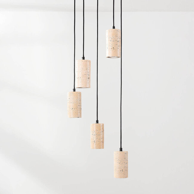 Pendant light Velin with five spotlights in warm travertine look