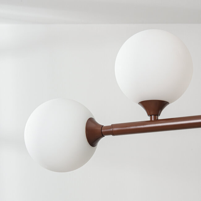 Designer pendant light Aster - brown with opal white glass, 6-light