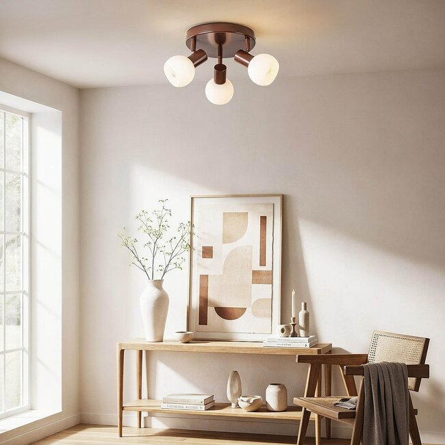 3-light ceiling lamp Orlando - brown with opal white glass