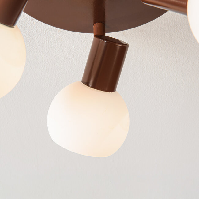 3-light ceiling lamp Orlando - brown with opal white glass
