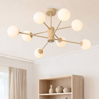 8-light ceiling light Idaho - beige with opal white glass