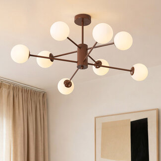 Designer ceiling light Idaho - brown with opal white glass, 8-light
