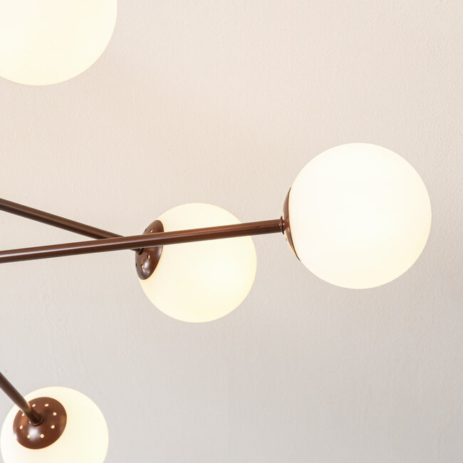 Design ceiling light Idaho - brown with opal white glass, 8-light