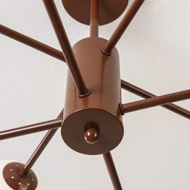 Designer ceiling light Idaho - brown with opal white glass, 8-light