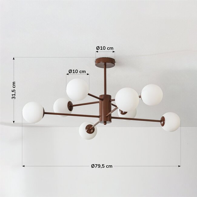 8-light ceiling light Idaho - brown with opal white glass