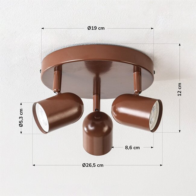 3-light ceiling lamp Caro in brown with adjustable spotlights