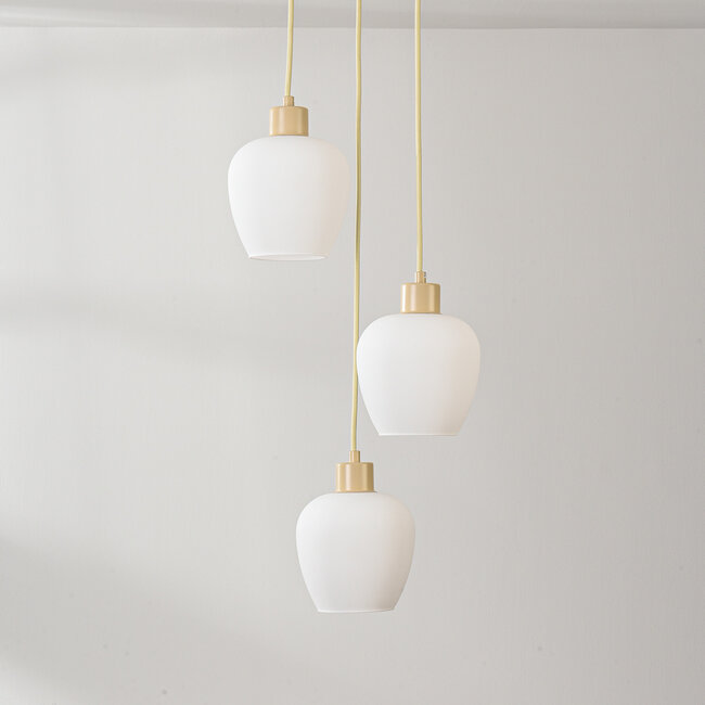 Modern Stockton pendant lamp - beige with opal white glass, 3-light