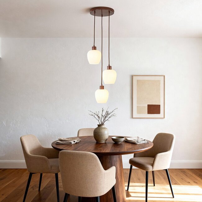 Modern pendant lamp Stockton - brown with opal white glass, 3-light