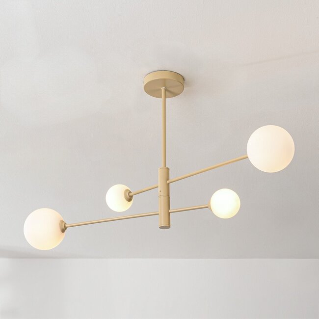 4-light ceiling light Stiri - beige with opal white glass
