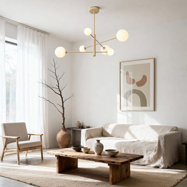 Sest beige designer lighting ceiling lamp with opal white glass - 6-light