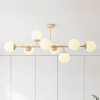 Osem beige ceiling lamp with opal white glass globes - 8-light